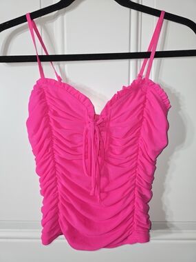 Neon Hot Pink Ruched Spaghetti Strap Tank